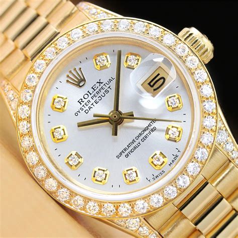 rolex ladies 18k gold|Rolex ladies diamond bezel watch.